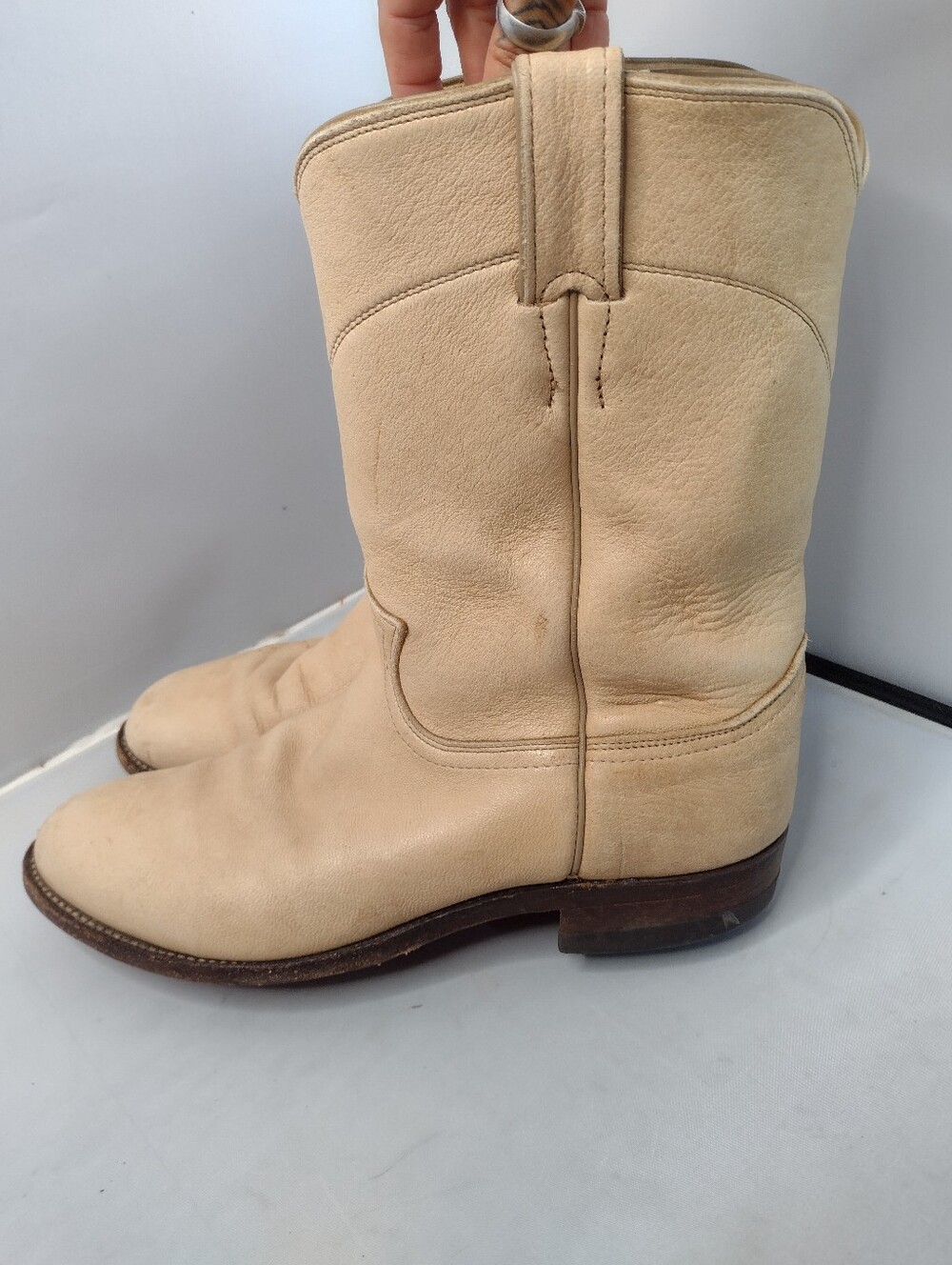 Justin Leather Roper Cowboy Boots Mens Sz 10 D Style 3179 USA Tan Beige
